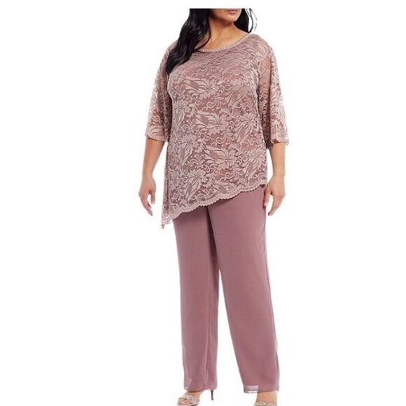 2 pc Maya Brooke Lace Top & Pants Set Dusty Rose Size 10 - Picture 1 of 16
